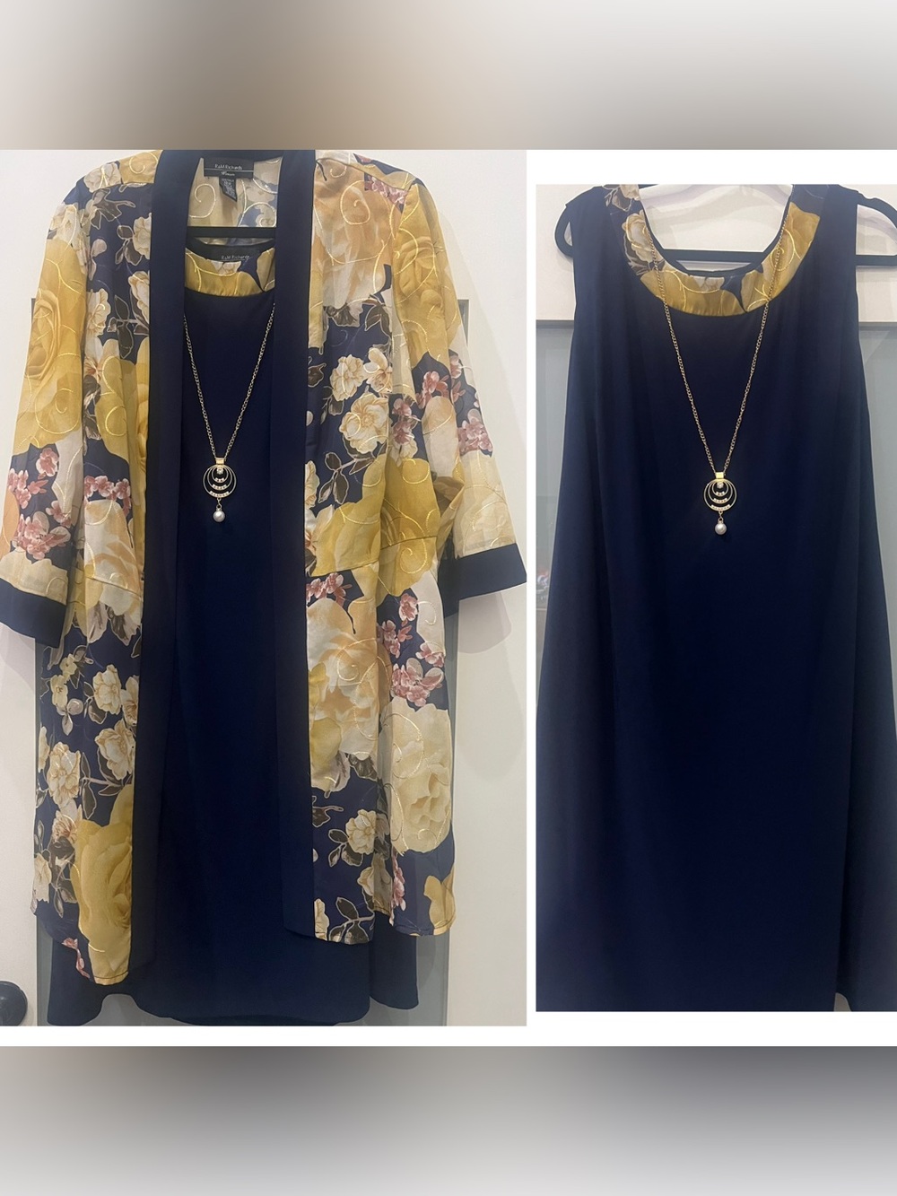 RM RICHARDS NAVY BLUE FLORAL CAREER JACKET DRESS SET SIZE 18W WOMEN PLUS